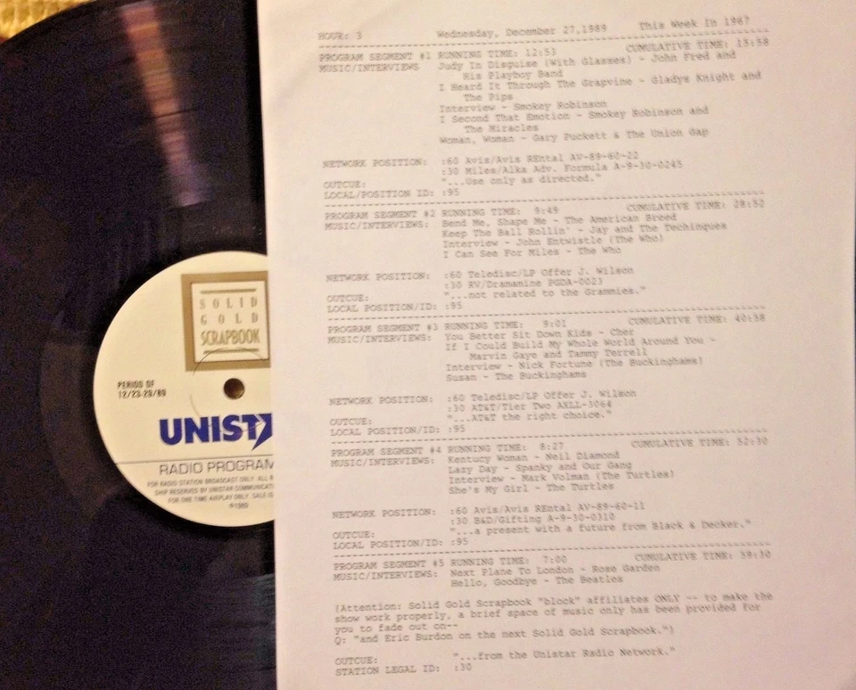 12/27/89 SOLID GOLD SCRAPBOOK FEATURES 15 HITS OF THIS WEEK IN 1967,4 INTERVIEWS - Image 1 of 1