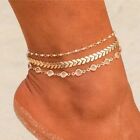 Ankle Bracelet Silver Gold 3 Layer Anklet Chevron Crystal Beaded 10In Dainty