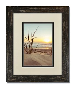 16x20 Rustikaler Schwarzer Rahmen mit Glas & Warmweiß/Schwarz Passepartout für 11x14 - Bild 1 von 4