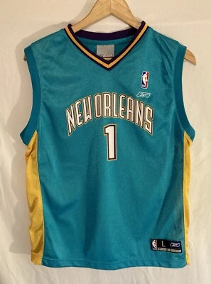 Camiseta Reebok Vintage New Orleans Hornets NBA Baron Davis Juvenil Grande Foto 1 de 4