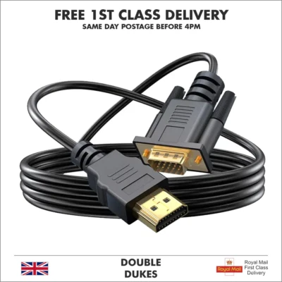 1.8m HDMI to VGA Cable Monitor Lead PC XBOX Laptop Converter Adapter 2m - Image 1 of 4
