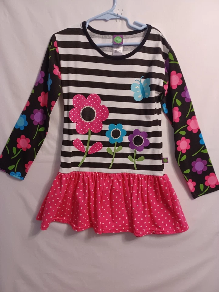 DOLLIE AND ME Girls SZ 7 Black/Pink/White Graphic Flowers Casual Dress Was $36 - Image 1 of 4