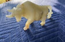Vintage Hand Carved Marble White Onyx Charging Bull Statue Figurine Stone