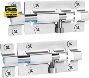 2 Pack Slide Lock, 3 Inch Barrel Bolt Latch, Premium Door Bolt Lock, Stainless S - Picture 1 of 6