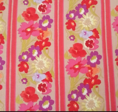 20" Secret Garden Nel Whatmore FreeSpirit Purple Pink Red Tan Floral Stripe - Image 1 of 3