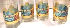 VINTAGE CRISA GLASS GLASSWARE 12 oz TUMBLER_LOG CABIN FARMLAND FARMIMG PRIMITIVE - Picture 1 of 7