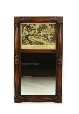 Vintage Wood Framed Mirror Picture Currier & Ives a Home on The Mississippi Cover