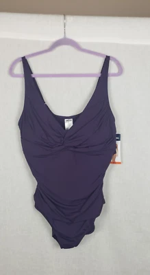 Traje de baño Lands End para mujer de una pieza acanalado XXL nudo frontal púrpura oscuro UPF50 Foto 1 de 4