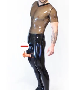 Latex gummi black&smoky gray cosplay catsuit casual party jumpsuit S-XXL - Picture 1 of 4