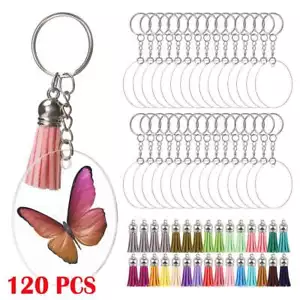 Round Acrylic Keychain Blanks with Tassels Kit Bulk Circle Disc for DIY Crafting - Picture 1 of 7