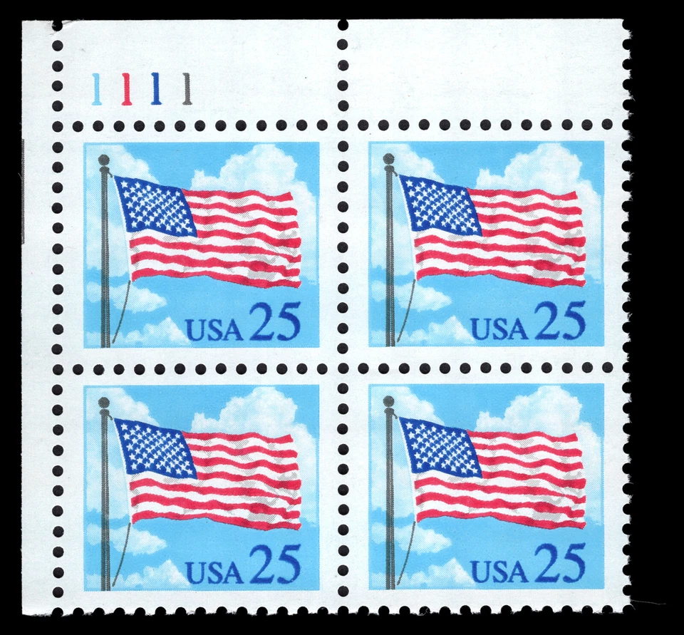 US Scott # 2278, Flag in Clouds, Plate Block of (4) 1988 25¢ Stamps, MNH - Image 1 of 1