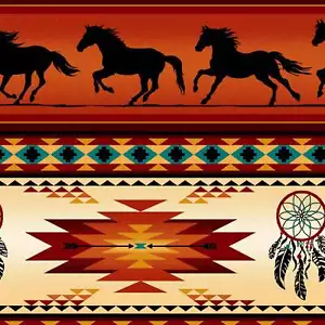 Tucson 497 Terracotta Dreamcatcher Horse Stripe Fabric - Picture 1 of 1