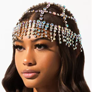 Frauen Quaste Strass Kappe Kopfschmuck Kristall Haar Kopfschmuck Kopf Kette Schmuck - Bild 1 von 6