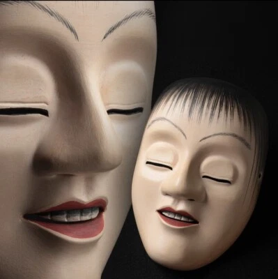 Винтажная деревянная театральная маска Noh для украшения «Yoroboshi» слепой мальчик японский - Изображение 1 из 4