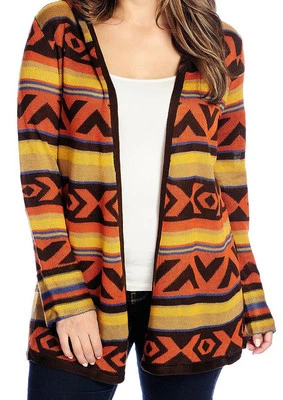 NUEVO Cárdigan One World Frontal Abierto Estampado Azteca Talla Pequeña Azul o Marrón Foto 1 de 3