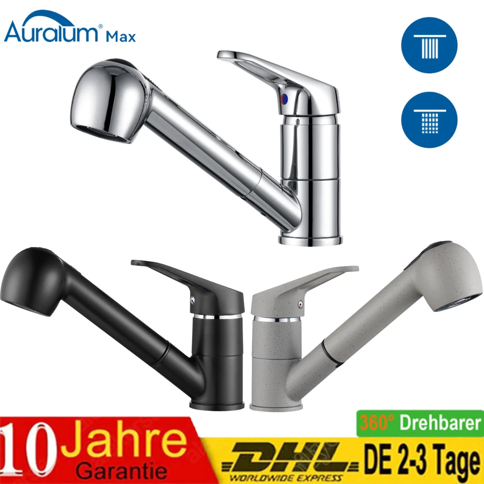 Küchenarmatur Wasserhahn Ausziehbar mit Brause Küche Mischbatterie Spültisch  - Bild 1 von 1