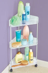 Corner Shelf Organizer Storage Wheels 3-Tier Plastic Laundry Bathroom - Picture 1 of 2
