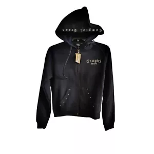 NWT Black Full zip Studded Cow Girl Brand Hoodie - Picture 1 of 5
