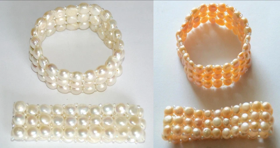 Arm-Bänder, echte Süßwasser-Natur-Perlen-Armband 1 St. Neu Creme-Weiß/hell-Rosa  - Bild 1 von 1