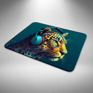 Leopard Mouse Mat Funny Birthday Day Office Xmas Gift Headphones Big Cat Large - Picture 1 of 2