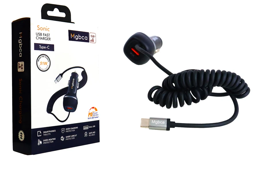 Mgbca Sonic Type-C 车载充电器,快速 51 瓦,Usb 适用于 Moto G Play 2024/2023/2022 — 第 1/4 张图片