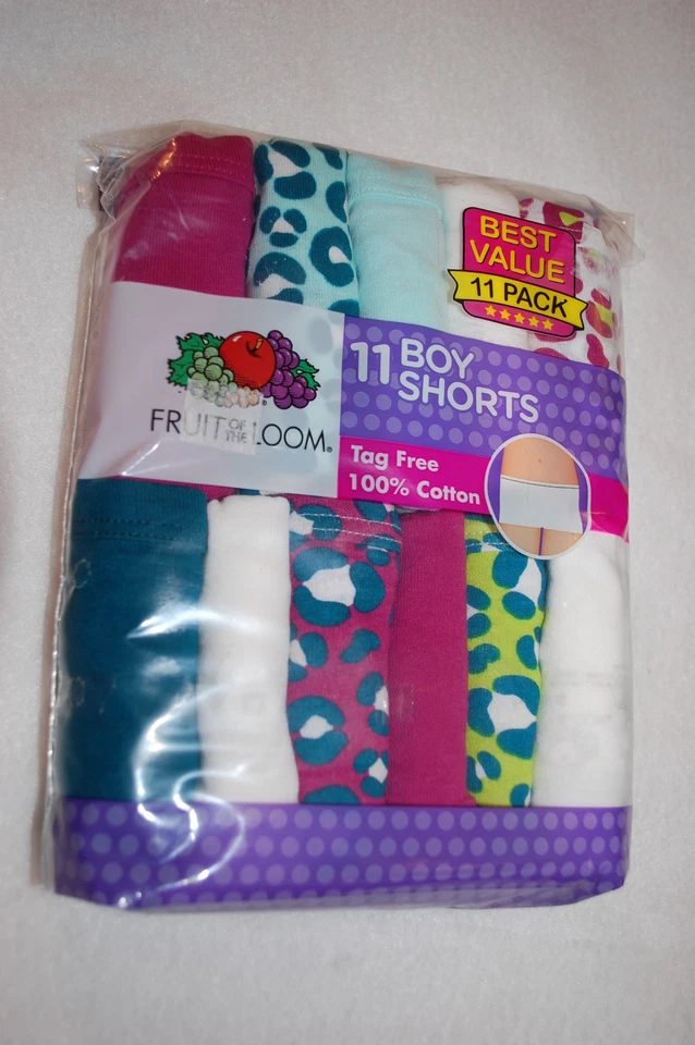 Girls Panties 11 PAIR BOYSHORTS Solids MAGENTA TEAL MINT Animal Leopard SIZE 4 - Image 1 of 1