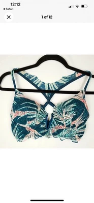 Victorias Secret PINK Date Push-Up Bra Small Lace Racerback Tropical Teal 32DD - Image 1 of 4