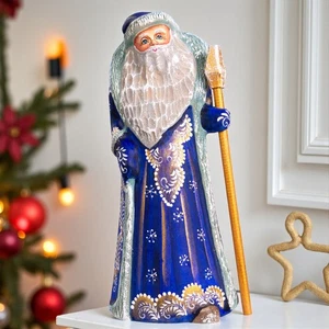 Handgeschnitzter hölzerner Weihnachtsmann 9 Zoll - Weihnachtsmantel Dekor für gemütliche Feiertage Innenräume - Bild 1 von 13