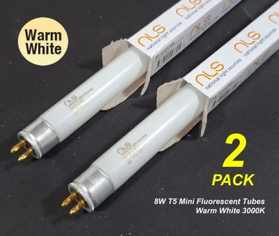 2 x 8W T5 Fluorescent Tubes Lamps 3000K Warm White 300mm FL8T5-WW - Image 1 of 3