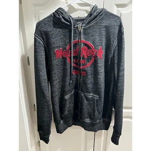 Hard Rock Cafe Miami Zip Hoodie Medium genähte Buchstaben grau Baumwolle Sweatshirt - Bild 1 von 8