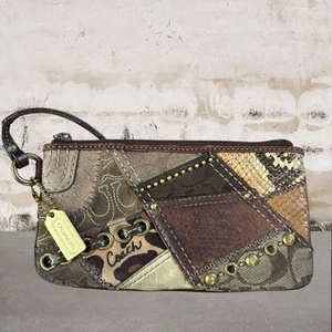 Coach Geldbörse Kieselbraun Patchwork Tiermotiv Leder Reißverschluss Kalbsleder - Bild 1 von 5