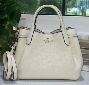 KATE SPADE DUMPLING SMALL SATCHEL CROSSBODY BAG HOBO MERINGUE CREAM LEATHER GOLD - Picture 1 of 11
