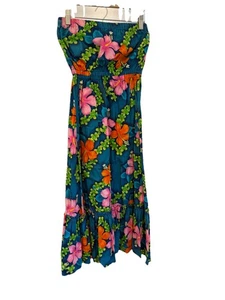 Vestido Hawaiano Sunshine Hawaii Sherry Holt Talla 0/Pequeño Sin Tirantes Floral Volantes - Imagen 1 de 11