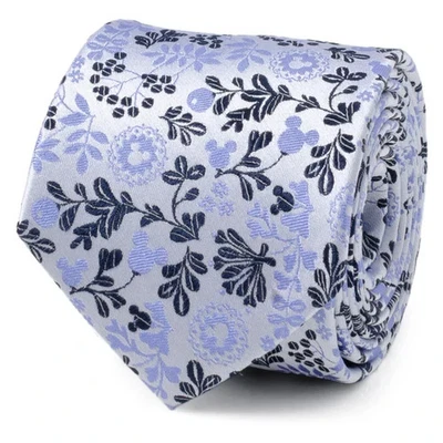 Corbata para hombre Disney Mickey Mouse silueta floral azul y blanca Foto 1 de 4