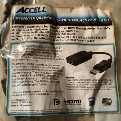 ACCELL B086B-006B UltraAV® M DP DisplayPort to Female HDMI Active Adapter Black - Image 1 of 4
