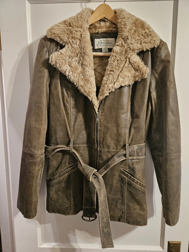 Penny Lane Coat Med. St John’s Bay Suede Leather Faux Fur Coat Hippie Y2K Boho - Image 1 of 4