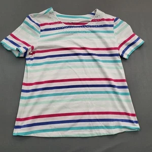Coral Bay Shirt Womens Large L Short Sleeve Beaded Pullover Striped Multicolor - Picture 1 of 12