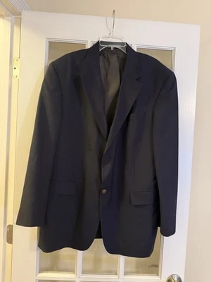 复古 Oscar De La Renta 46R 双排扣海军蓝西装外套金色纽扣运动外套 — 第 1/4 张图片