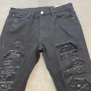 Jeans MNML uomo 32 nero invecchiato skinny fit pantaloni denim strappati streetwear - Foto 1 di 8