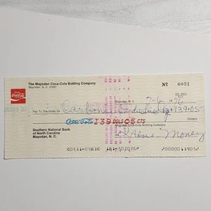 Coca-Cola Original 1976 Mayodan Bottling Company Check Carbonic Industries 6051 - Bild 1 von 2