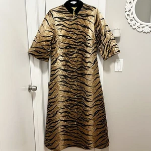 Vintage 60s Tiger Print Quilted House Dress Robe Sz 10 Union Made Velvet Neck - Picture 1 of 12