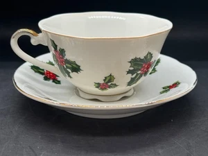 Vintage, Lefton handbemalte Porzellan Stechpalme, Beertasse/Untertasse, Weihnachten - Bild 1 von 10