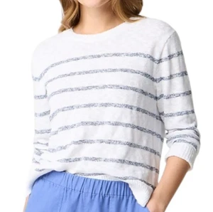 J.CREW Striped Crewneck Beach Sweater White Blue Cotton Blend Size M Lightweight - Picture 1 of 7