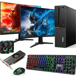 Lenovo SFF Gaming PC i5-6500 32GB RAM 2TB SSD Dual 24''LED GTX RGB KB & M Win 11 - Picture 1 of 14