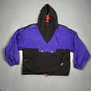 Vintage 90s CB Sport Anorak Windbreaker Pullover Large Black Purple VTG Casual - Picture 1 of 6