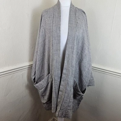 Eskandar Alpaca Wool Linen Blend Kimono Jacket Size 1 Relaxed Grey/Beige Natural - Image 1 of 4