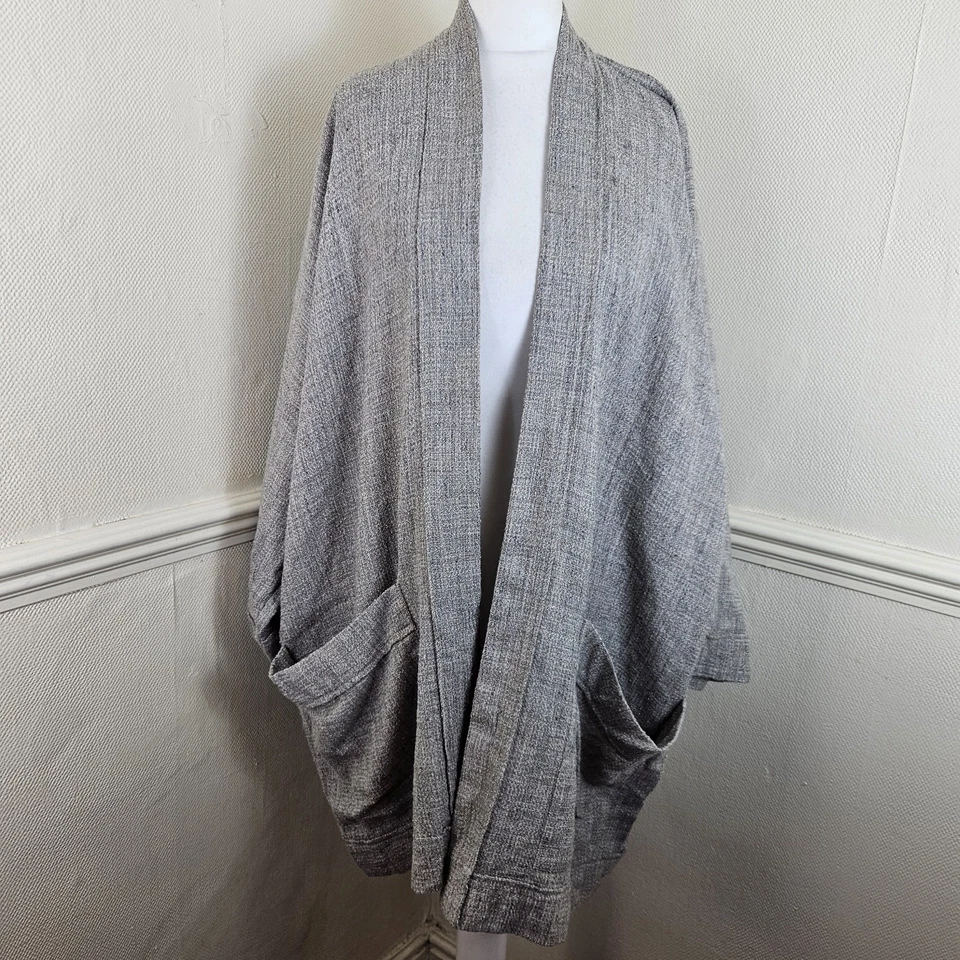 Eskandar Alpaca Wool Linen Blend Kimono Jacket Size 1 Relaxed Grey/Beige Natural - Image 1 of 4
