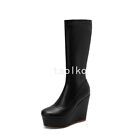 Platform Round Toe Womens 11Cm Wedge Heels Shoes Knee High Boots Zipper Sz 35-43