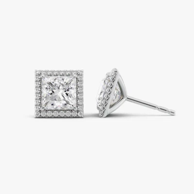 Diamond Women Earring Lab Grown Princess 2.30 Carat IGI Certified 18k White Gold - Image 1 of 4