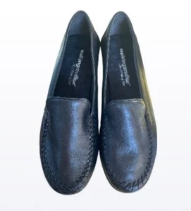 Black Leather Loafer Whipstitch Toe Walking Cradles Women’s Flat Shoe Size 9.5 W - Picture 1 of 6